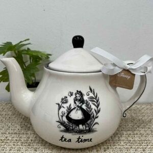 Disney White Teapot with Black Alice Design